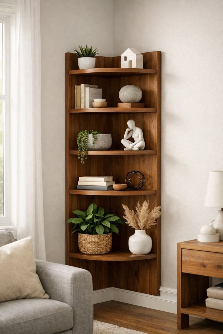 Teakwood natural corner shelves